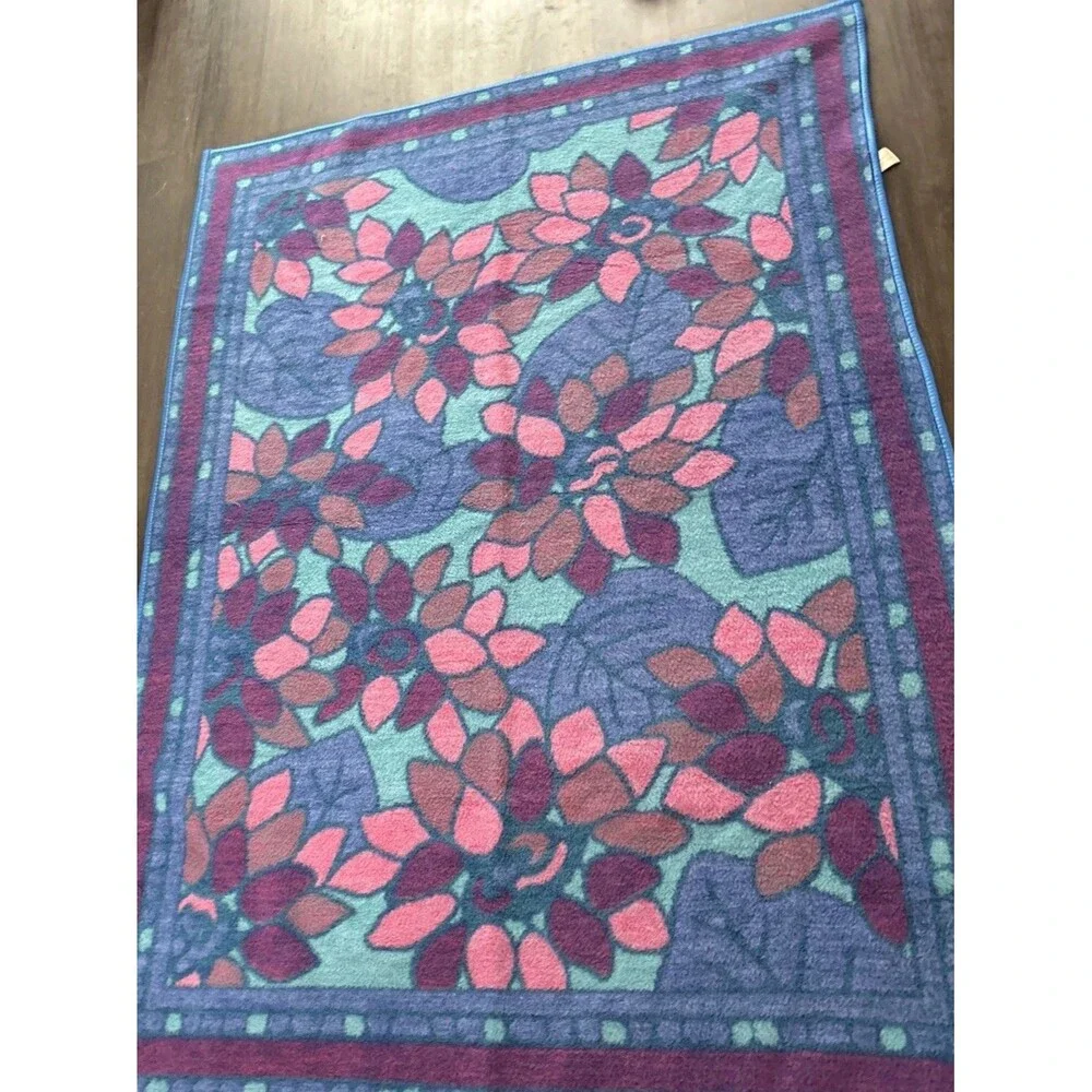 Vtg San Marcos BLANKET Stained Glass Floral Multicolor Throw 74x52